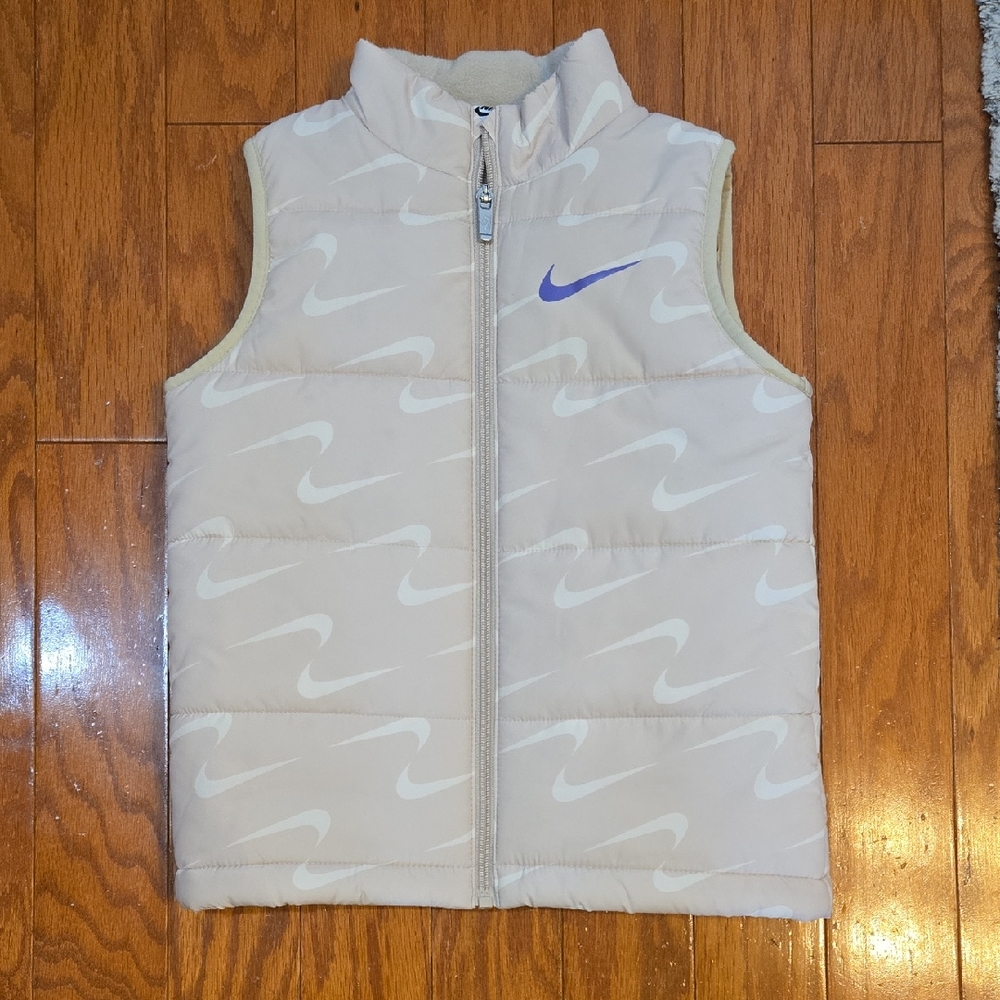 Nike Light Beige Puffer Vest with Purple Swoosh EUC Size 5